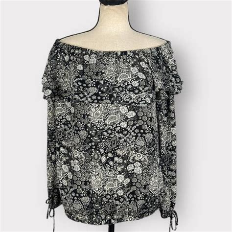 michael kors black white floral ruffle career blouse|Michael Kors Blouses for Women .